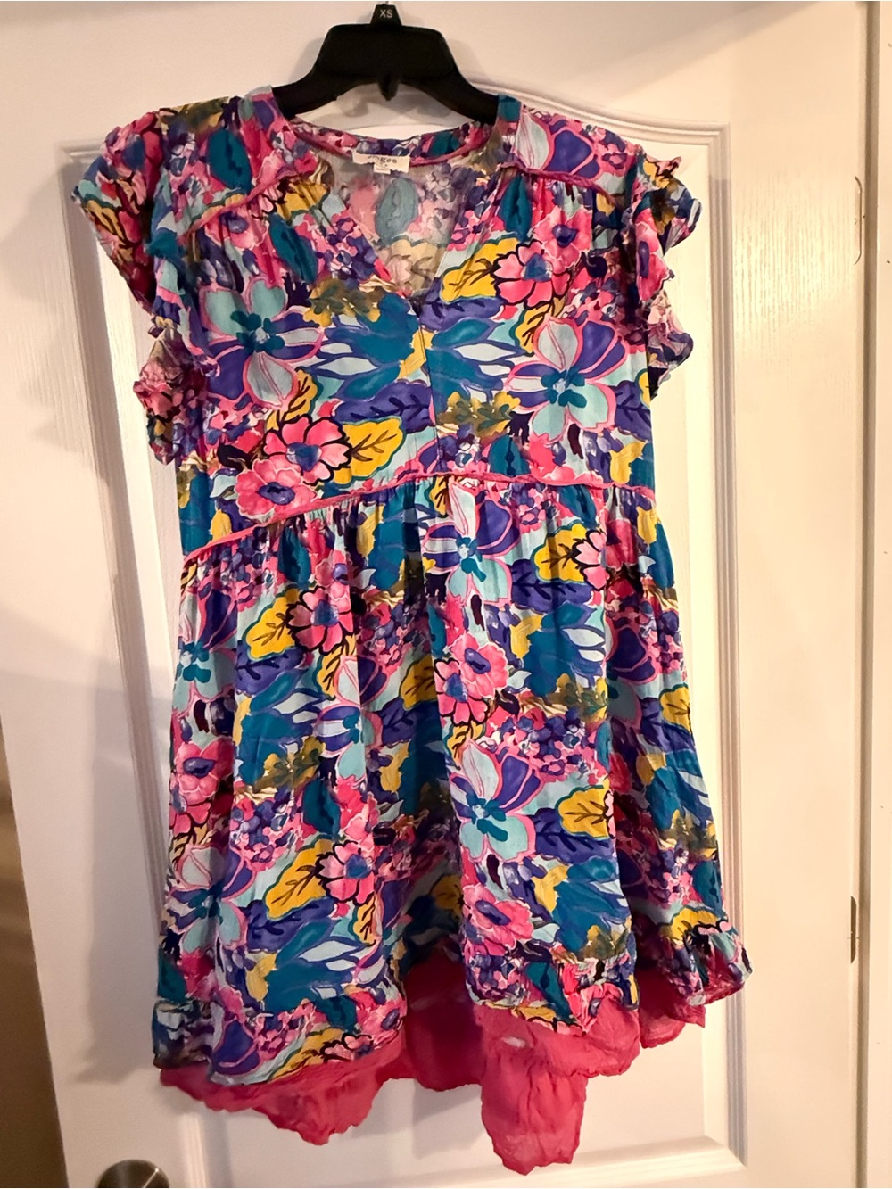 Umgee women’s Floral Tiered Dress in Pink, Blue & Yellow